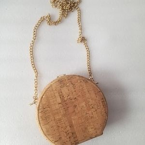 Semi-round Cork & Gold Crossbody Statement Purse